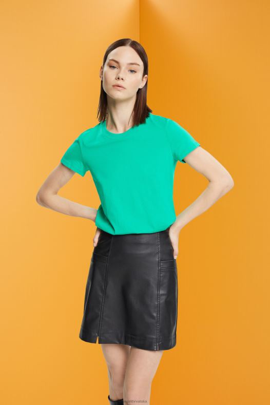 Esprit žene pamučna majica s okruglim izrezom svijetlo zelena majice kratkih rukava A48RT458