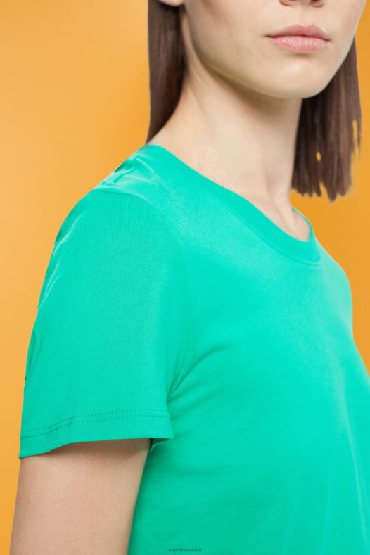 Esprit žene pamučna majica s okruglim izrezom svijetlo zelena majice kratkih rukava A48RT458