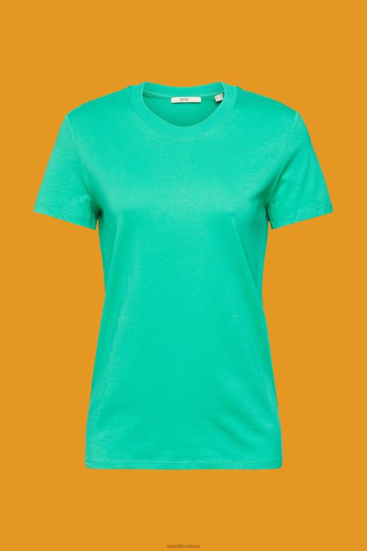 Esprit žene pamučna majica s okruglim izrezom svijetlo zelena majice kratkih rukava A48RT458