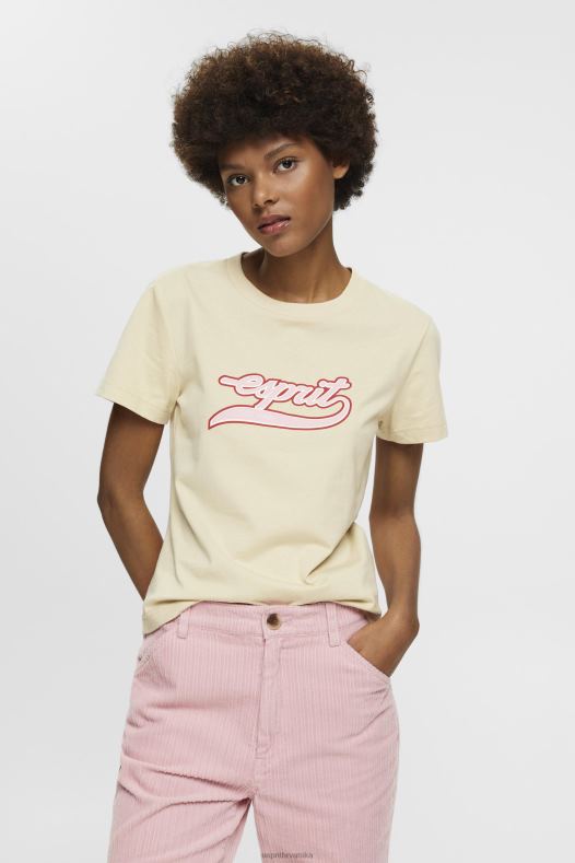 Esprit žene pamučna majica s otisnutim logom bež majice kratkih rukava A48RT143