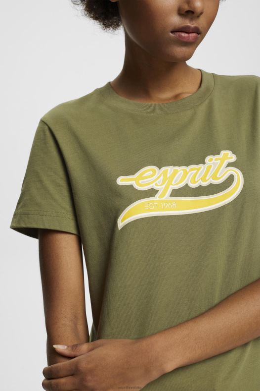 Esprit žene pamučna majica s otisnutim logom maslina majice kratkih rukava A48RT144