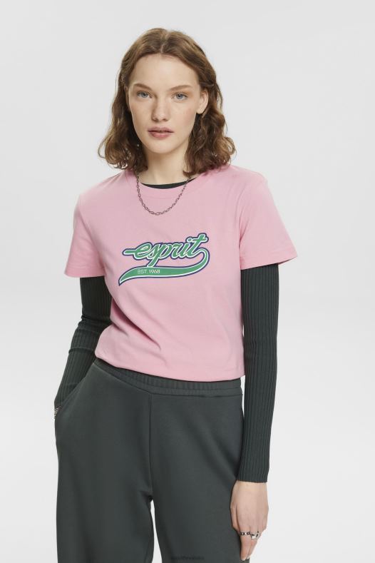 Esprit žene pamučna majica s otisnutim logom ružičasta majice kratkih rukava A48RT146