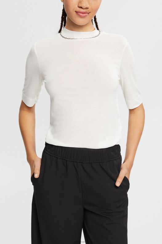 Esprit žene s tencelom: majica s trakom okovratnika prljavo bijelo majice kratkih rukava A48RT562