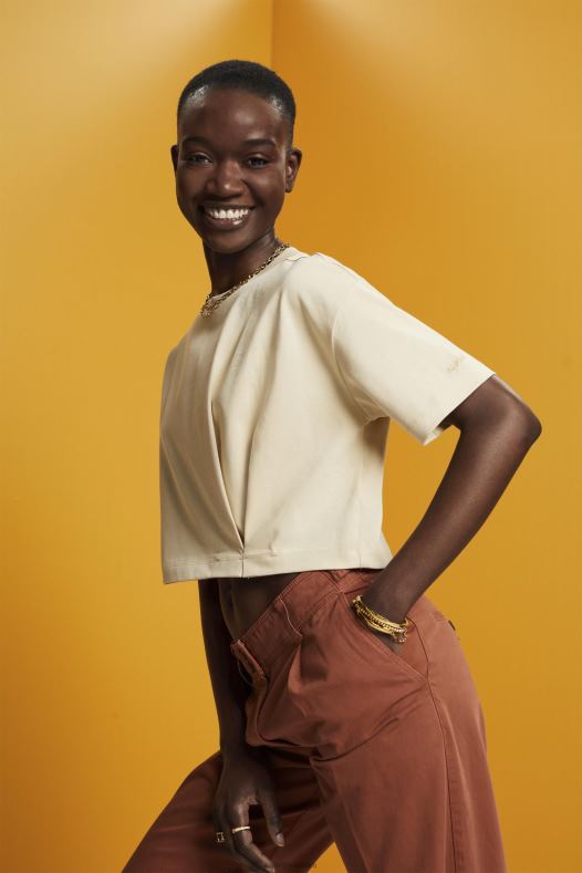 Esprit žene skraćena majica s okruglim izrezom bež majice kratkih rukava A48RT195