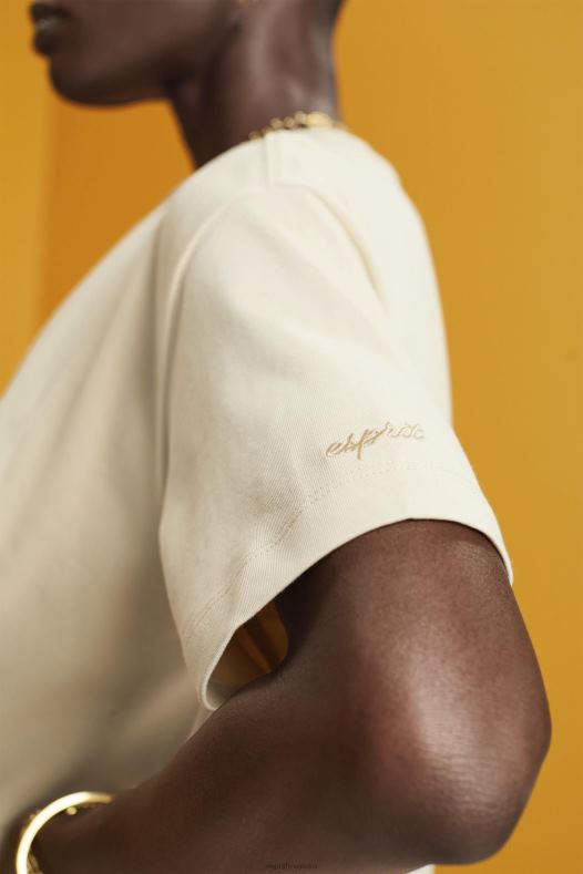 Esprit žene skraćena majica s okruglim izrezom bež majice kratkih rukava A48RT195