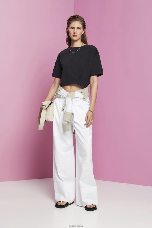 Esprit žene skraćena majica s okruglim izrezom crno majice kratkih rukava A48RT193