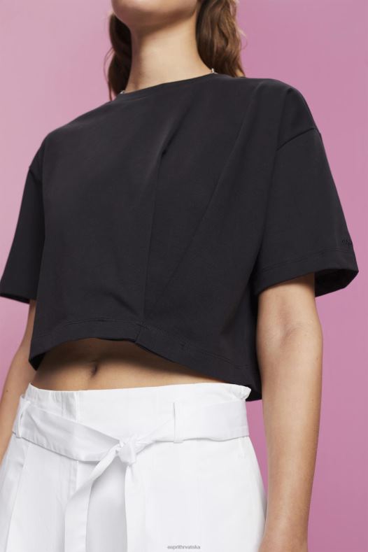 Esprit žene skraćena majica s okruglim izrezom crno majice kratkih rukava A48RT193