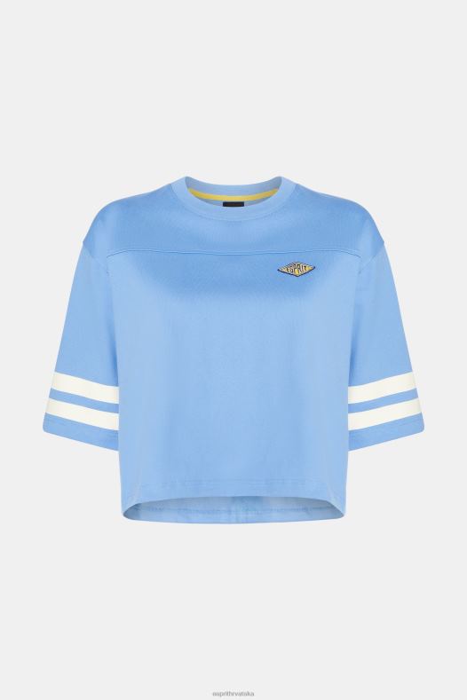 Esprit žene skraćeni logotip sveučilišta za ragbi majicu svijetloplava boja lavande majice kratkih rukava A48RT414