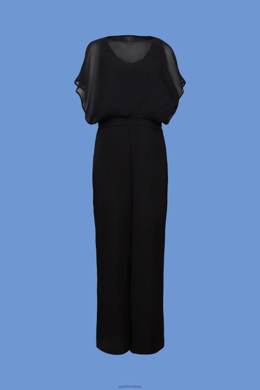 Esprit žene reciklirano: dugi kombinezon od šifona crno odijelo A48RT75