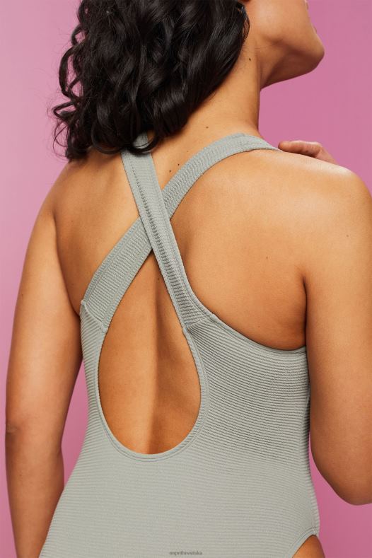 Esprit žene kupaći kostim s prekriženim leđima kaki zelena plivati A48RT79