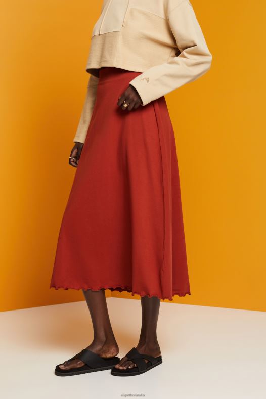 Esprit žene midi suknja od žerseja, održivi pamuk terakota suknje A48RT44