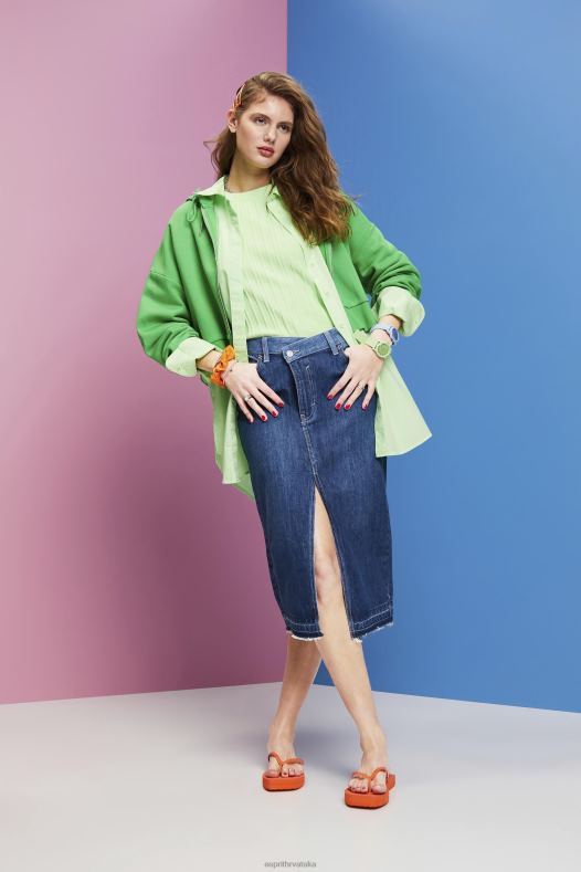 Esprit žene midi suknja s asimetričnim pojasom plavo tamno pranje suknje A48RT209