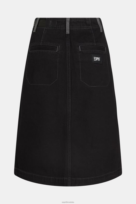 Esprit žene midi suknja s kopčom oko struka crno suknje A48RT363