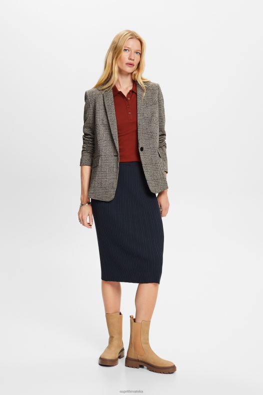 Esprit žene rebrasta pletena midi suknja petrolej plava suknje A48RT21