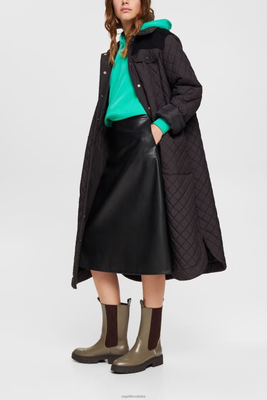 Esprit žene zaobljena midi suknja od umjetne kože crno suknje A48RT405