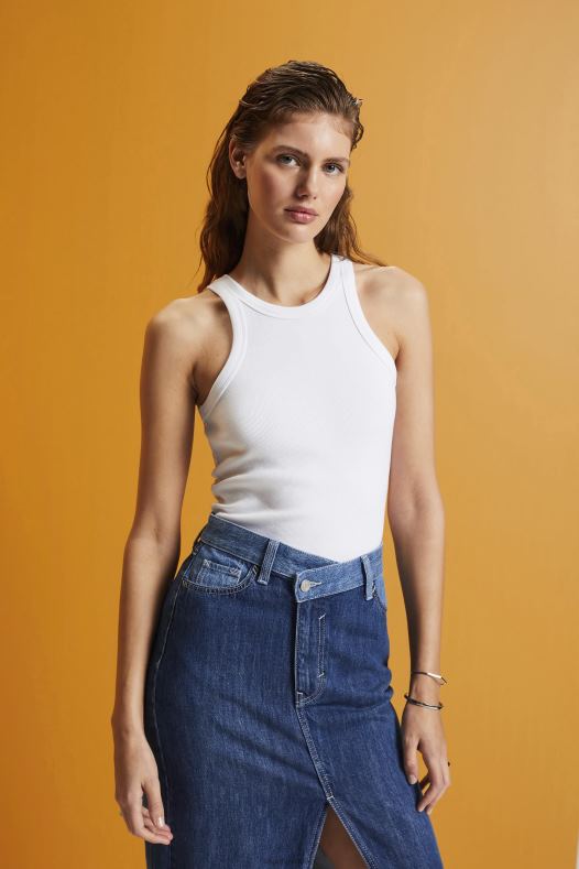 Esprit žene rebrasta majica bez rukava bijela tenk A48RT281