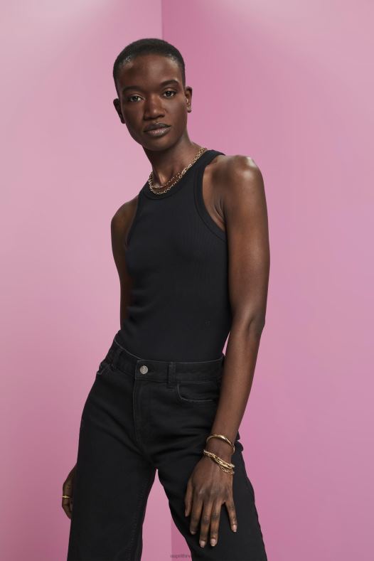 Esprit žene rebrasta majica bez rukava crno tenk A48RT280