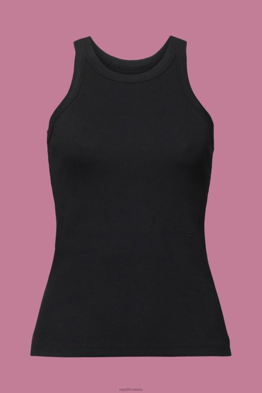 Esprit žene rebrasta majica bez rukava crno tenk A48RT280