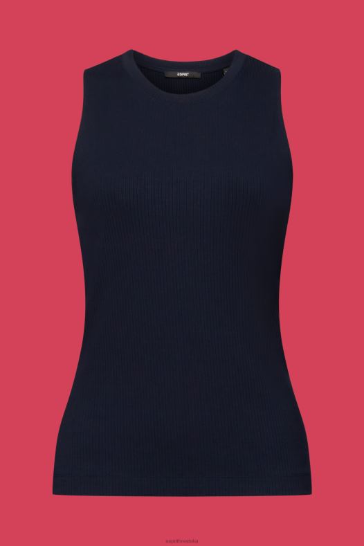 Esprit žene rebrasta majica bez rukava mornarica tenk A48RT304