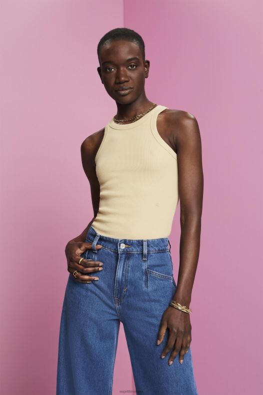 Esprit žene rebrasta majica bez rukava pijesak tenk A48RT282