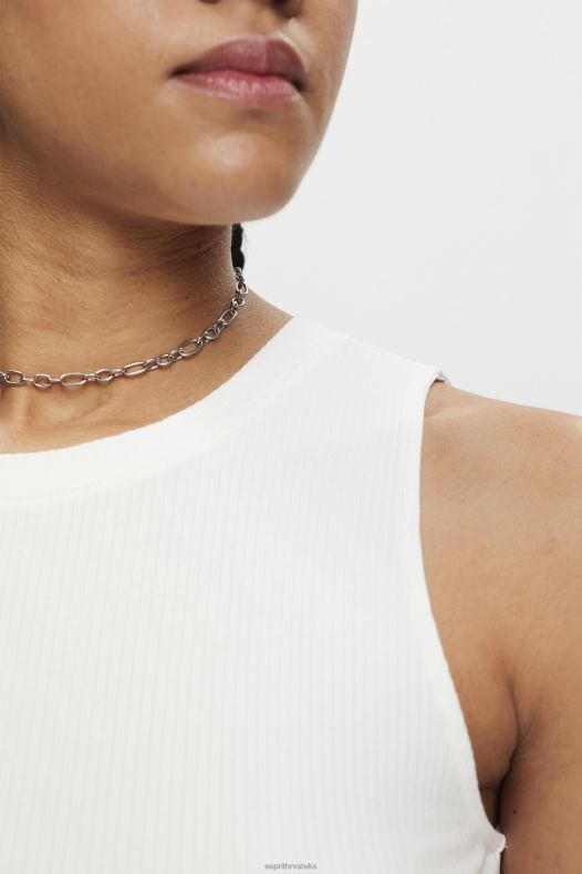 Esprit žene rebrasta majica bez rukava prljavo bijelo tenk A48RT301