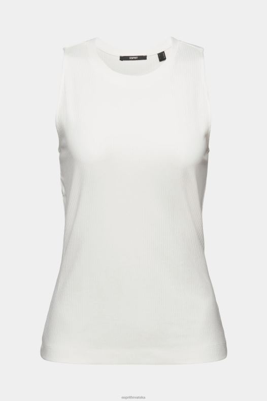 Esprit žene rebrasta majica bez rukava prljavo bijelo tenk A48RT301