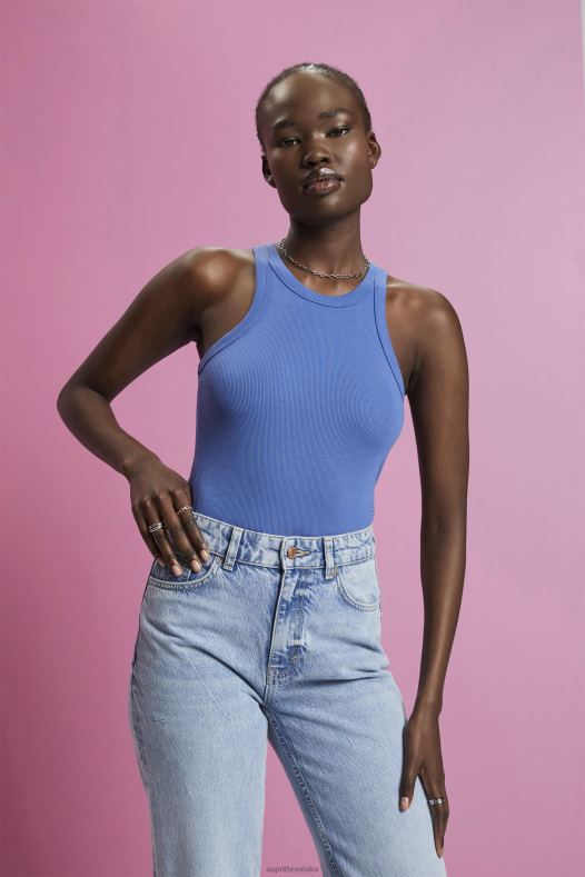 Esprit žene rebrasta majica bez rukava sivo plava tenk A48RT284