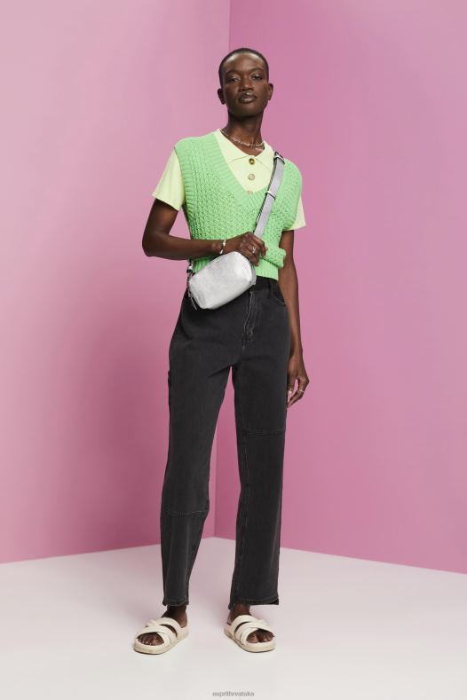 Esprit žene široke traperice s asimetričnim rubom crno srednje pranje traper A48RT212