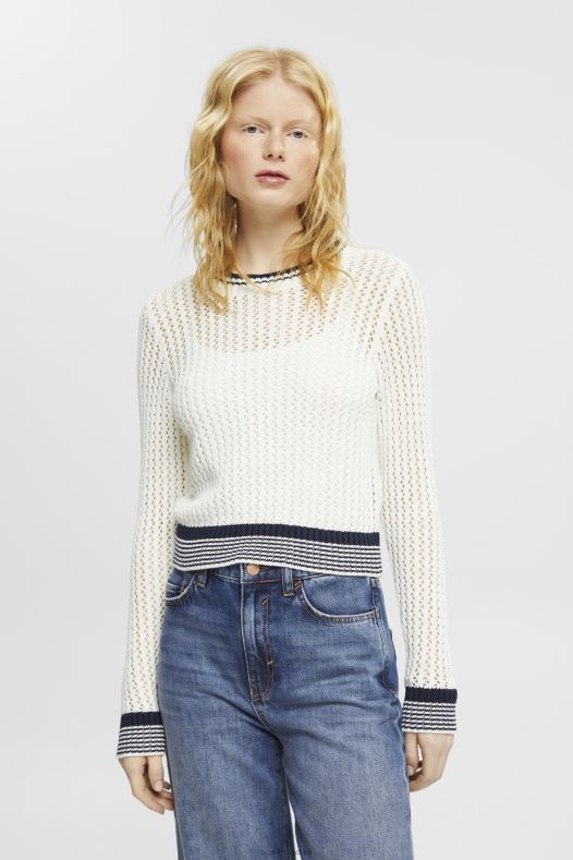 Esprit žene džemper od organskog pamuka prljavo bijelo veste A48RT275