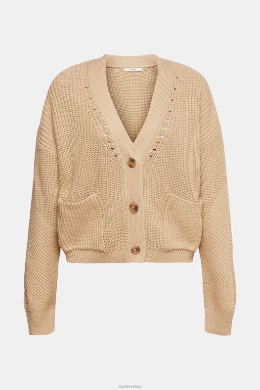 Esprit žene krupno pleteni kardigan od mješavine pamuka pijesak veste A48RT392