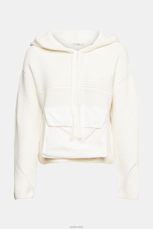 Esprit žene pleteni džemper s kapuljačom prljavo bijelo veste A48RT563