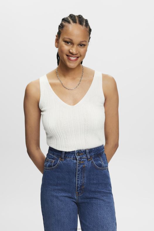 Esprit žene pleteni top s v-izrezom i lanom prljavo bijelo veste A48RT305