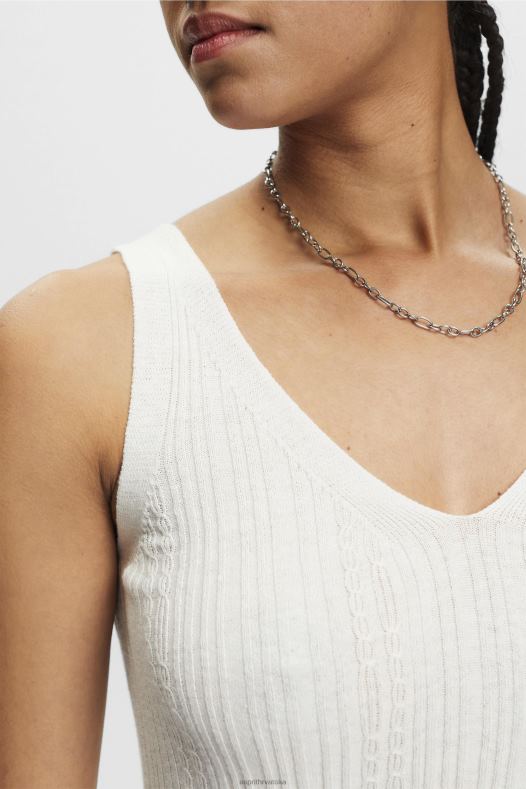 Esprit žene pleteni top s v-izrezom i lanom prljavo bijelo veste A48RT305