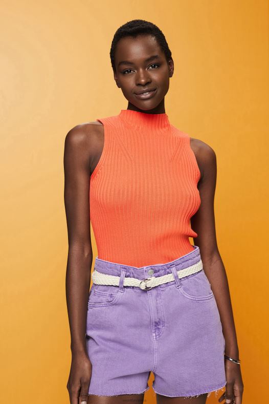 Esprit žene rebrasti džemper bez rukava, mješavina lana koraljno narančasta veste A48RT110