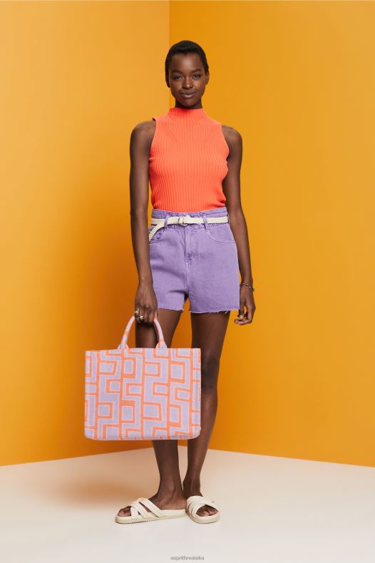 Esprit žene rebrasti džemper bez rukava, mješavina lana koraljno narančasta veste A48RT110