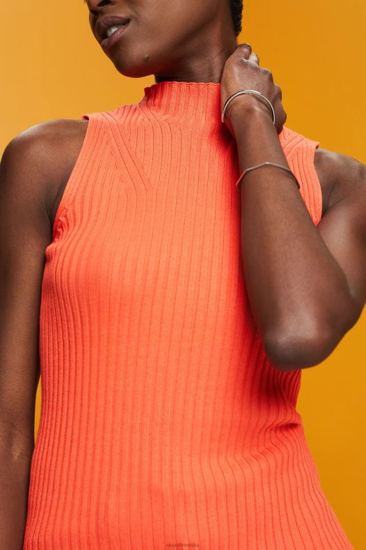 Esprit žene rebrasti džemper bez rukava, mješavina lana koraljno narančasta veste A48RT110