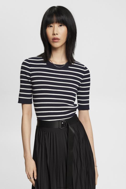 Esprit žene rebrasti džemper kratkih rukava mornarica veste A48RT319