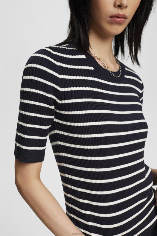 Esprit žene rebrasti džemper kratkih rukava mornarica veste A48RT319