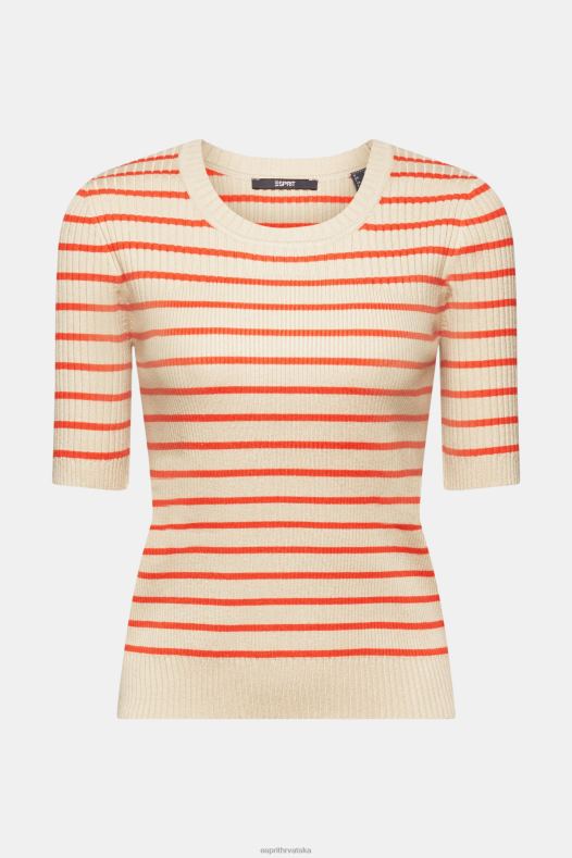 Esprit žene rebrasti džemper kratkih rukava svijetlo taupe veste A48RT317