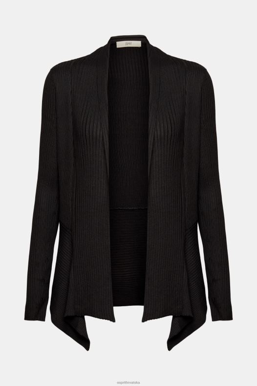 Esprit žene reciklirano: rebrasti kardigan s rubom rupčića crno veste A48RT23