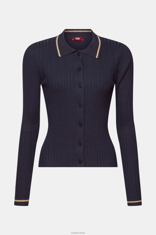 Esprit žene sprijeda pleteni polo top s gumbima petrolej plava veste A48RT22